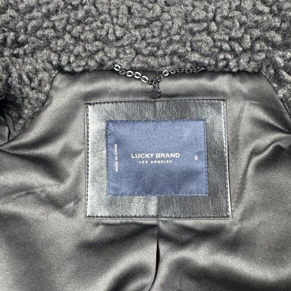 Lucky Brand Faux Fur Sherpa Dark Gray Teddy Coat Women's S Duster Snap Button - Picture 6 of 8